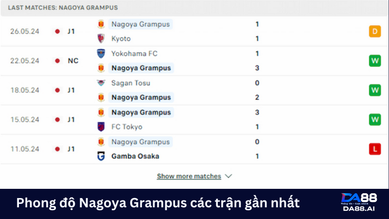 Phong độ Nagoya Grampus gần đây ổn định hơn so với đối thủ 