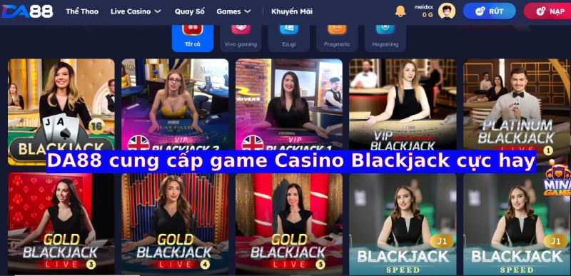 DA88 cung cấp game Casino Blackjack cực hay